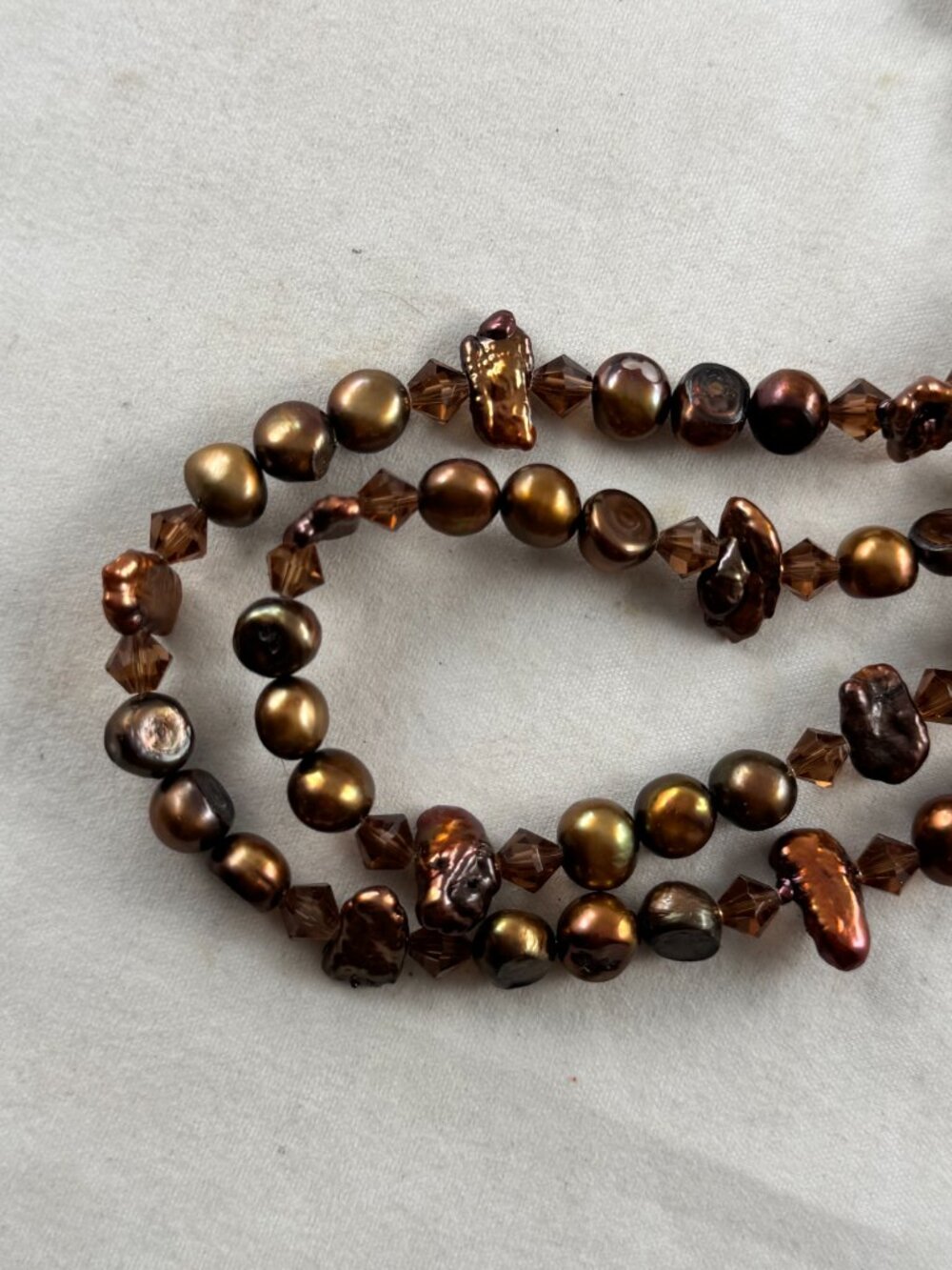 Necklace with double strand chocolate colored freshwater pearls - Picture 2 of 7